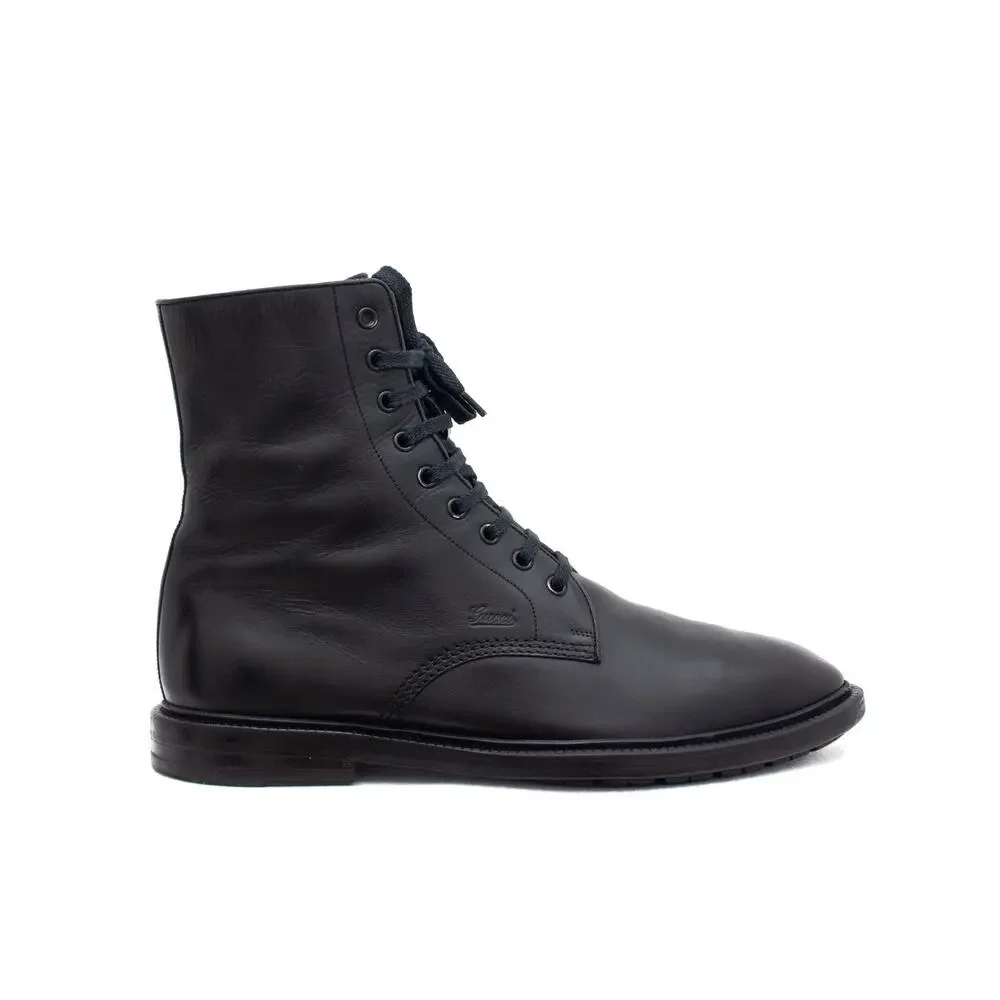 GUCCI Tom Ford Era Men's Leather Side-zip Combat Boot Black EU43.5/US10.5